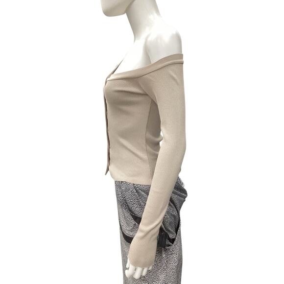 NWT The Range Top Women’s Size XS Ribbed Light Knit Asymmetrical Shoulder Beige - Picture 2 of 5
